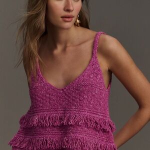 Pilcro Fuchsia Fringe Knit Crop Top